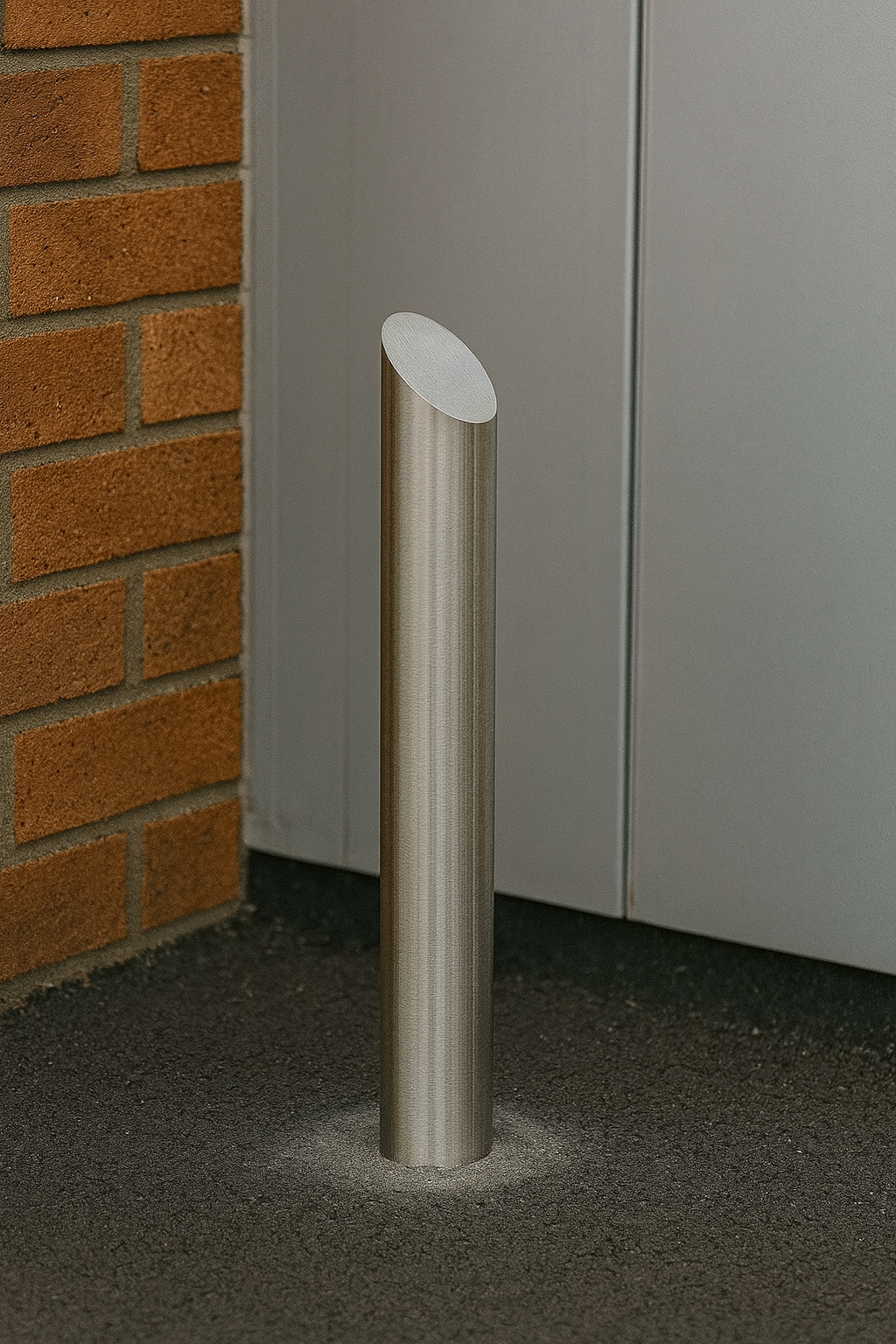 Stainless Steel Curved Edge Top Bollard – 1000mm Above Ground | 60mm–168mm Diameter | Sleek Anti-Ram Protection