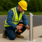 Stainless Steel Curved Edge Top Bollard – 1000mm Above Ground | 60mm–168mm Diameter | Sleek Anti-Ram Protection
