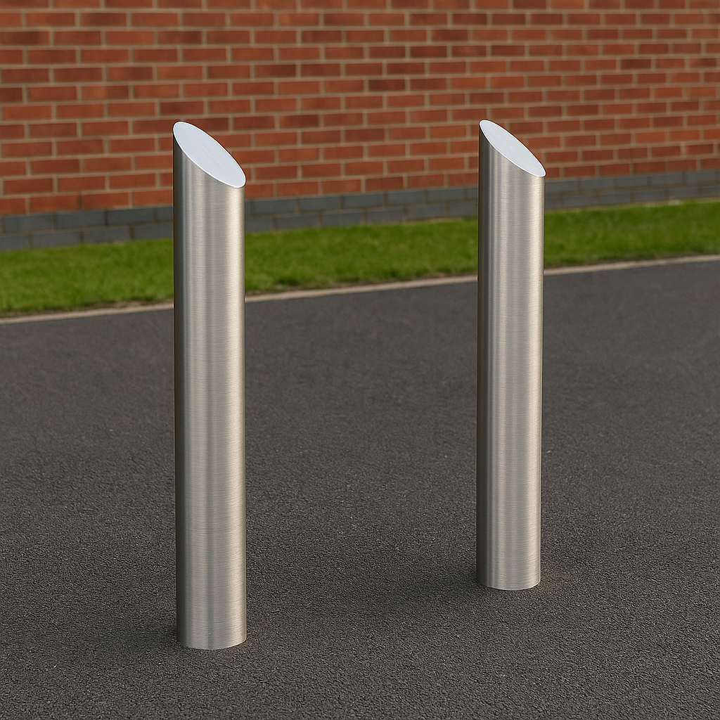 Stainless Steel Curved Edge Top Bollard – 1000mm Above Ground | 60mm–168mm Diameter | Sleek Anti-Ram Protection