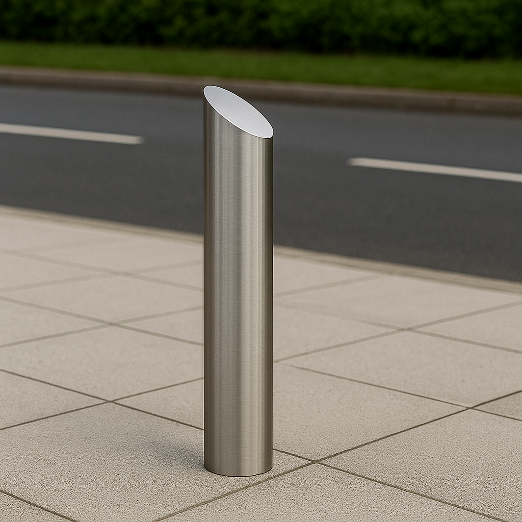Stainless Steel Curved Edge Top Bollard – 1000mm Above Ground | 60mm–168mm Diameter | Sleek Anti-Ram Protection