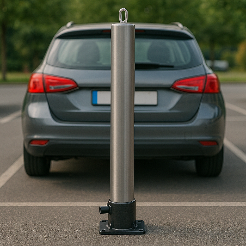 Large Stainless Steel Fold-Down Security Post with Top Eyelet