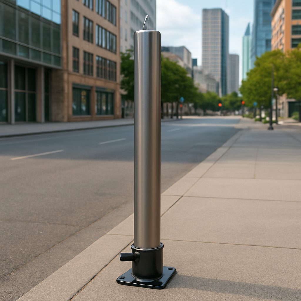 Galvanised Fold-Down Parking Post with Integral Lock & Eyelet