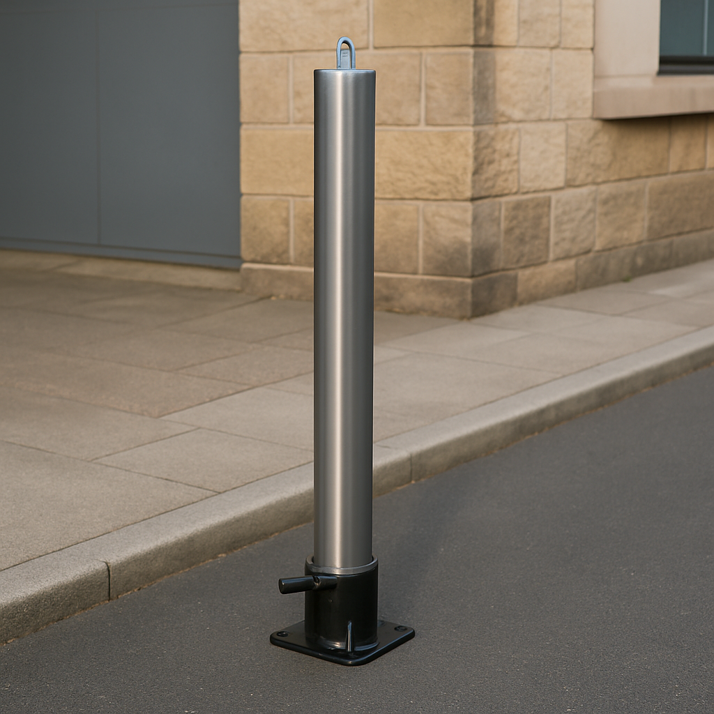 Galvanised Fold-Down Parking Post with Integral Lock & Eyelet