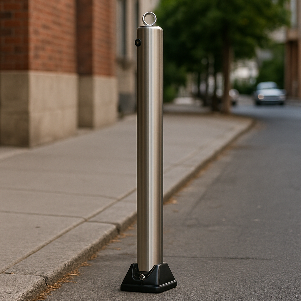 Large Stainless Steel Fold-Down Security Post with Top Eyelet