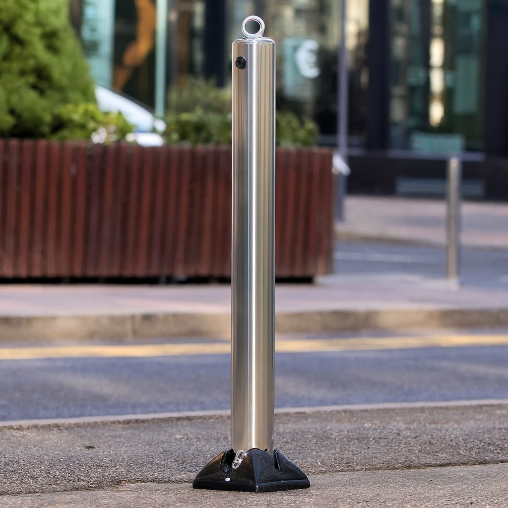 Large Stainless Steel Fold-Down Security Post with Top Eyelet