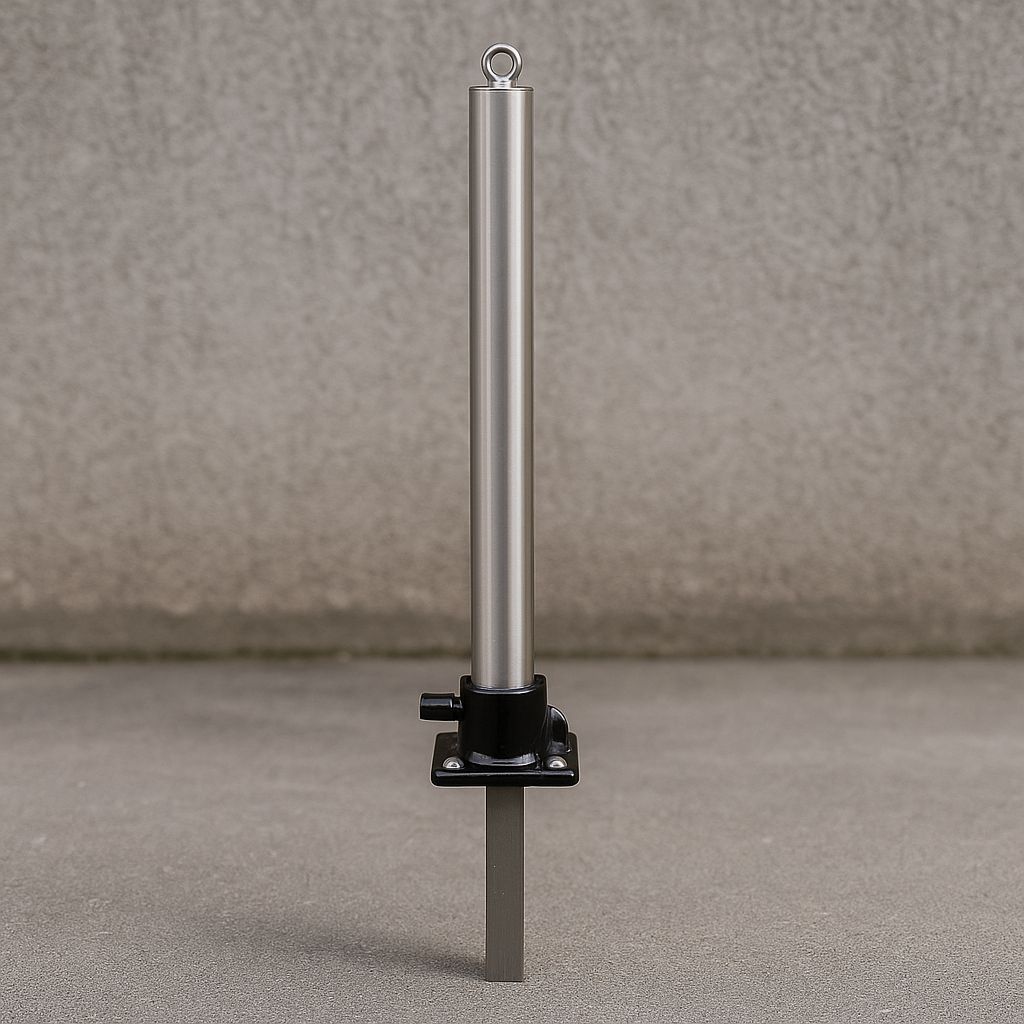 Stainless Steel Fold-Down Parking Post with Ground Spigot & Chain Eyelet