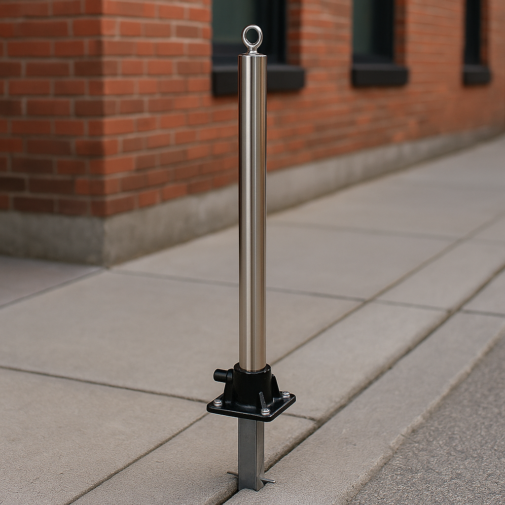 Stainless Steel Fold-Down Parking Post with Ground Spigot & Chain Eyelet