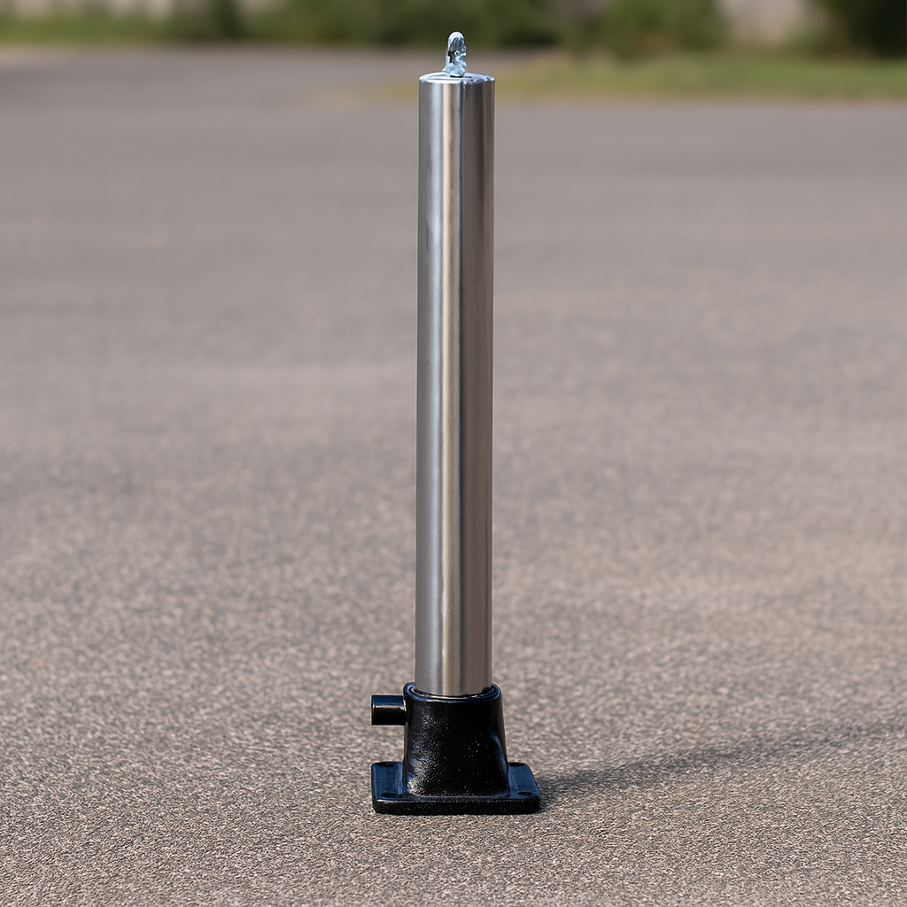 Stainless Steel Fold-Down Parking Post with Ground Spigot & Chain Eyelet