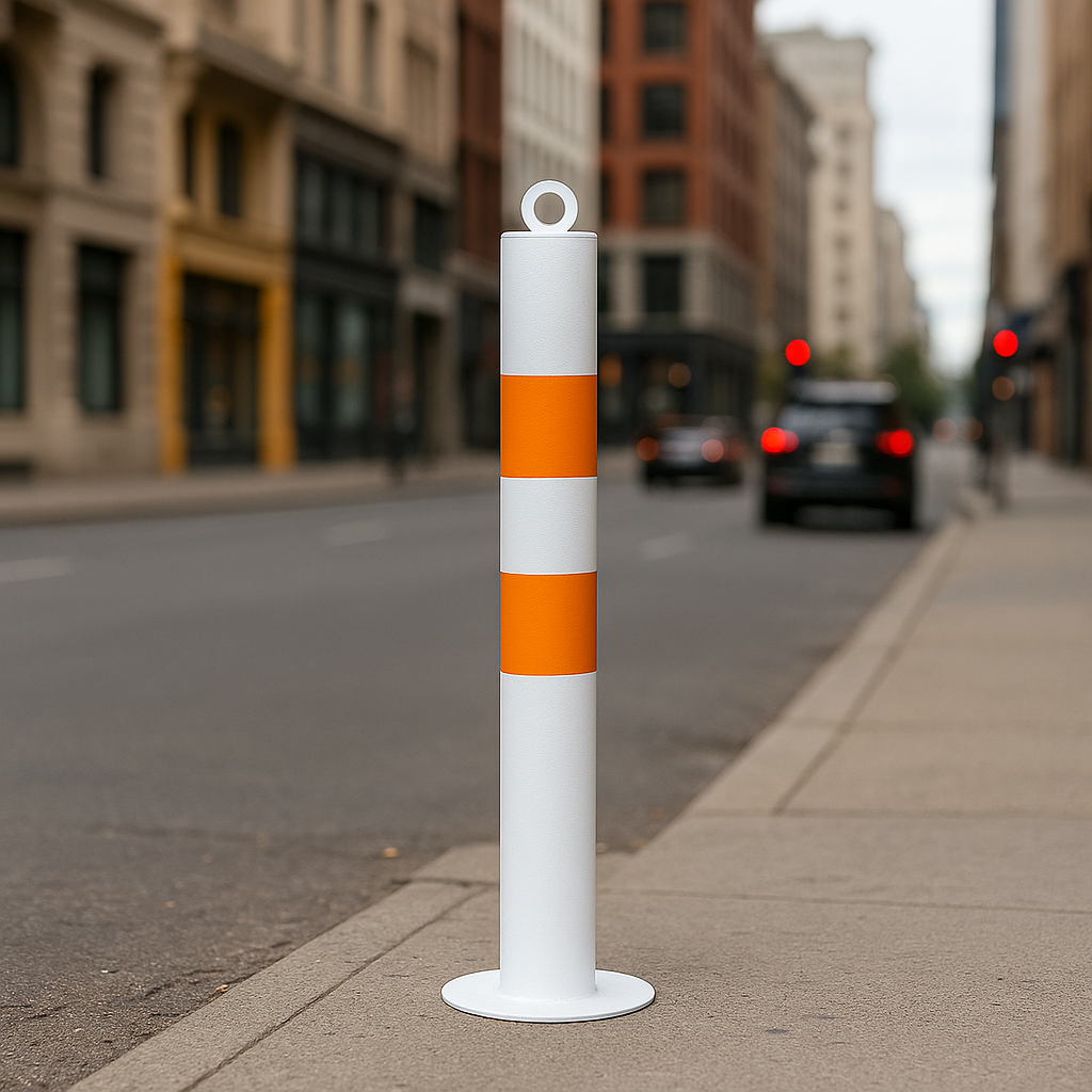 76mm Steel Bollard – White & Orange Bolt-Down Static Post