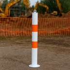 76mm Steel Bollard – White & Orange Bolt-Down Static Post