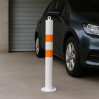 76mm Steel Bollard – White & Orange Bolt-Down Static Post