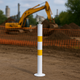 76mm Bolt-Down Steel Bollard – White & Yellow with Top Eyelet