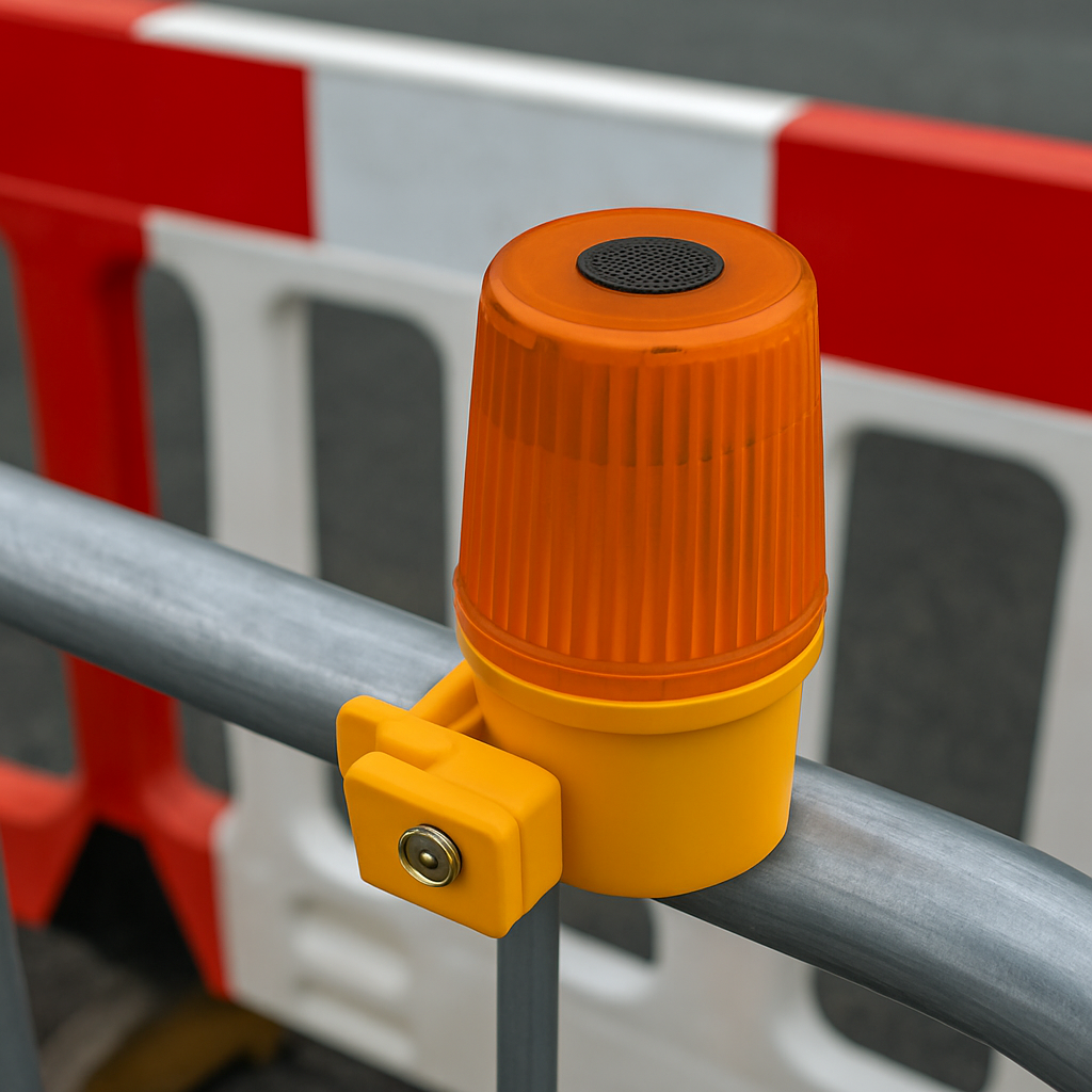 Heavy-Duty Vertical Mount LED Site Safety Lamp – Amber Lens | Flashing or Steady Mode | Impact-Resistant | IP54 Weatherproof
