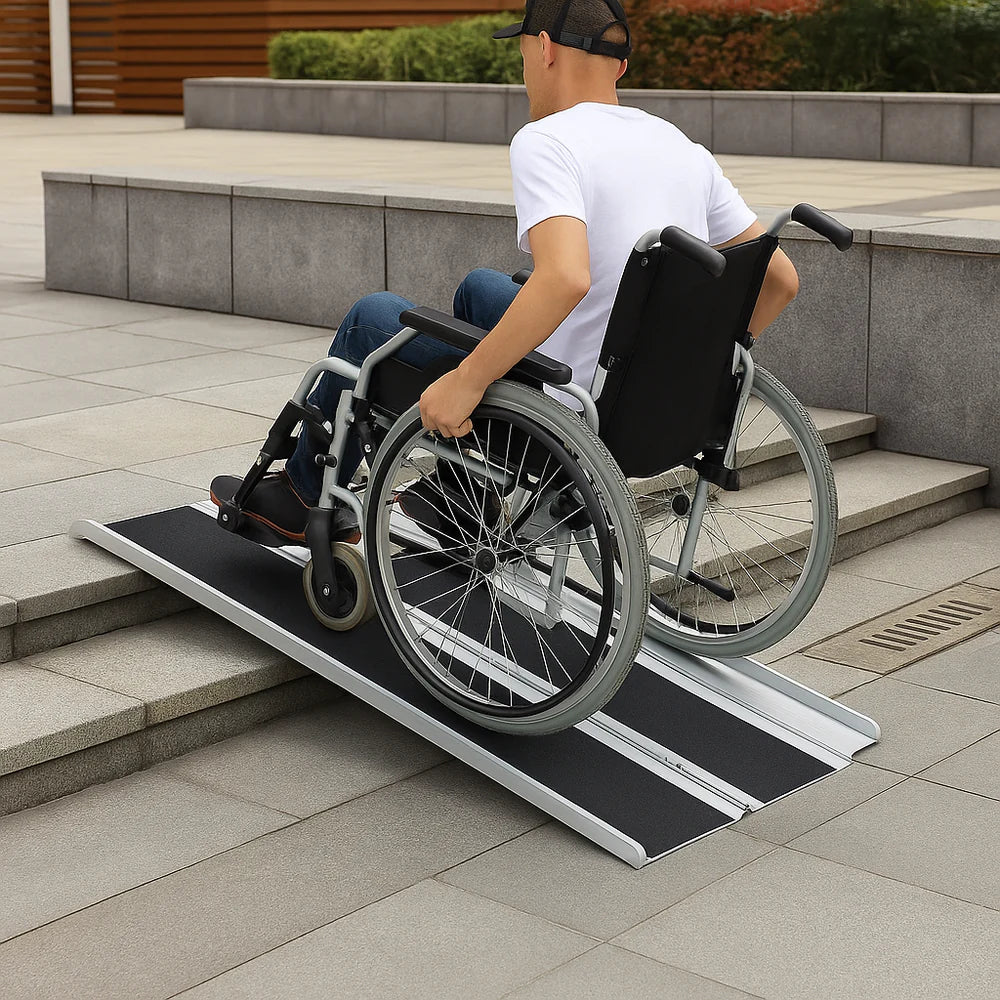 Telescopic Folding Wheelchair Ramp (4 ft – 7 ft) – Lightweight Aluminum Ramp with Anti-Slip Surface, 300 kg Capacity