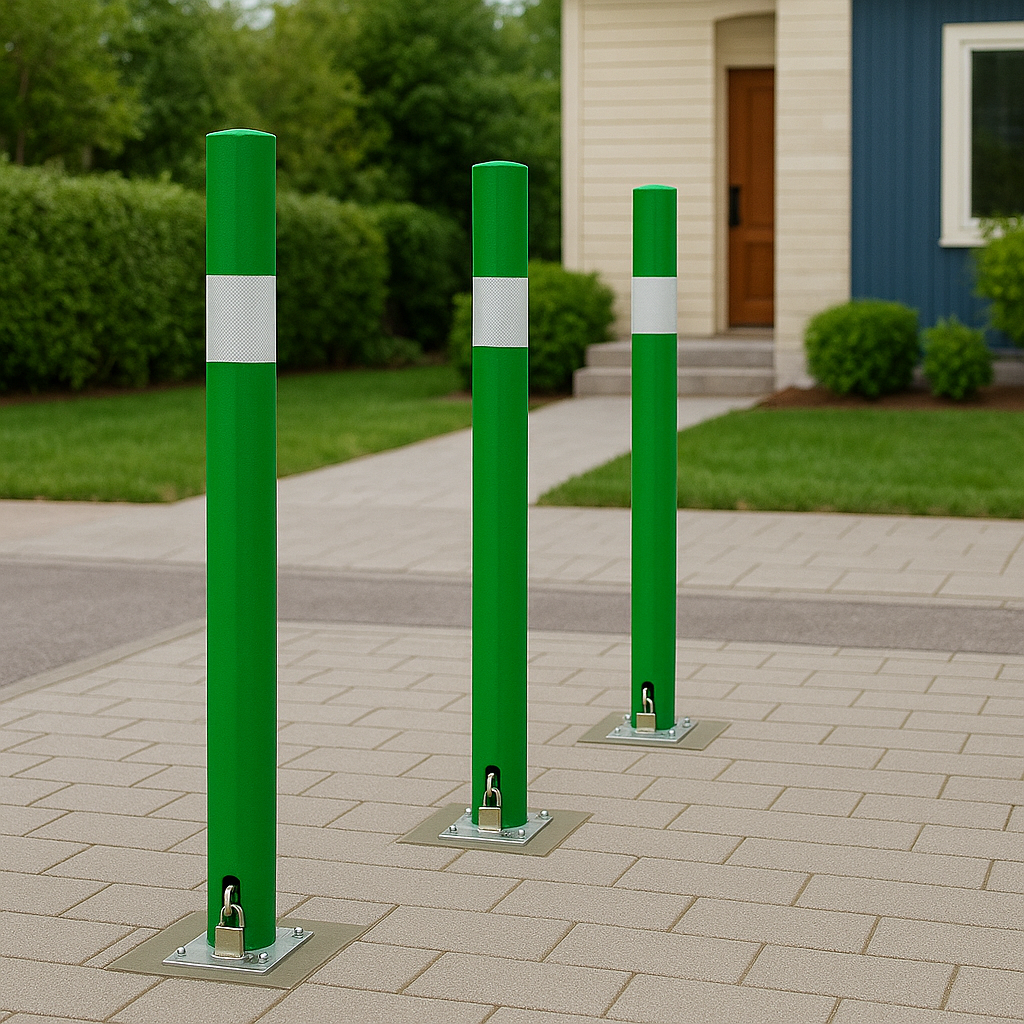 Heavy-Duty Green Removable Security Post with 2 Ground Spigots