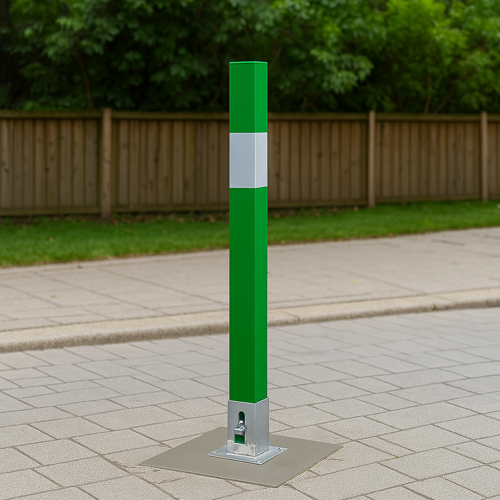 Heavy-Duty Green Removable Security Post with 2 Ground Spigots