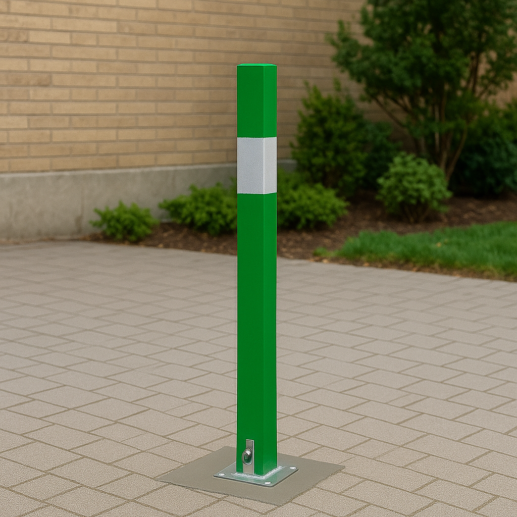 Heavy-Duty Green Removable Security Post with 2 Ground Spigots
