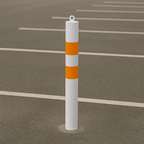 76mm Removable Steel Bollard – White & Orange, Spigot Base with Chain Eyelet for Flexible Security and High Visibility