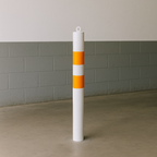76mm Removable Steel Bollard – White & Orange, Spigot Base with Chain Eyelet for Flexible Security and High Visibility