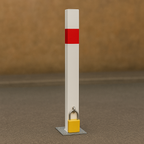 White & Red Removable Security Post with 2 Ground Bases