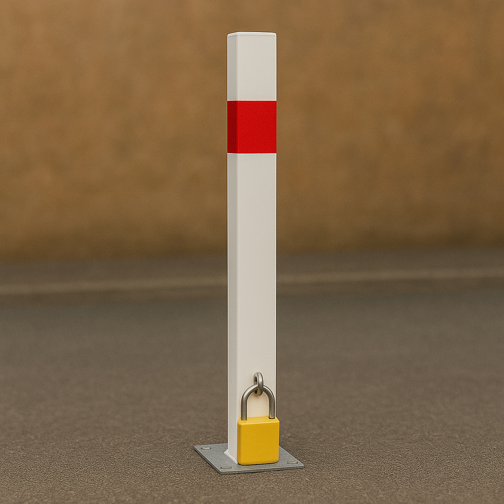 White & Red Removable Security Post with 2 Ground Bases