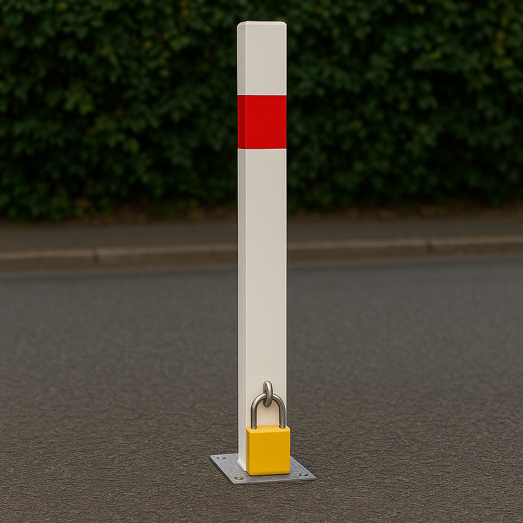 White & Red Removable Security Post with 2 Ground Bases