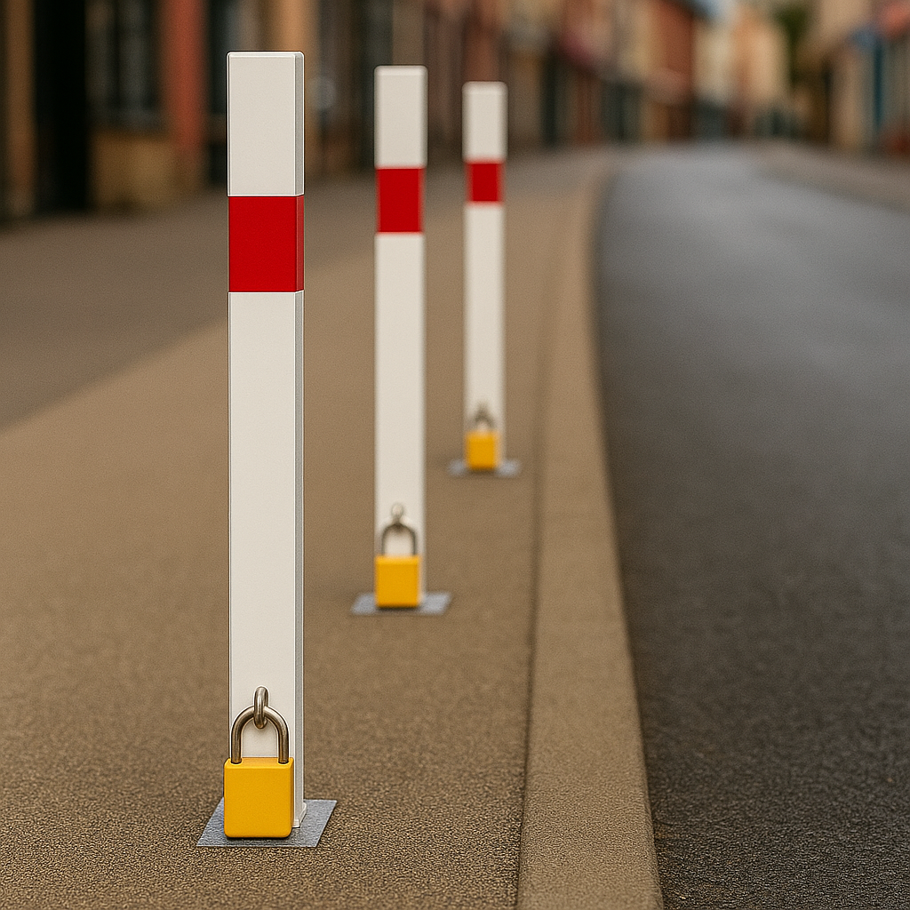 White & Red Removable Security Post with 2 Ground Bases