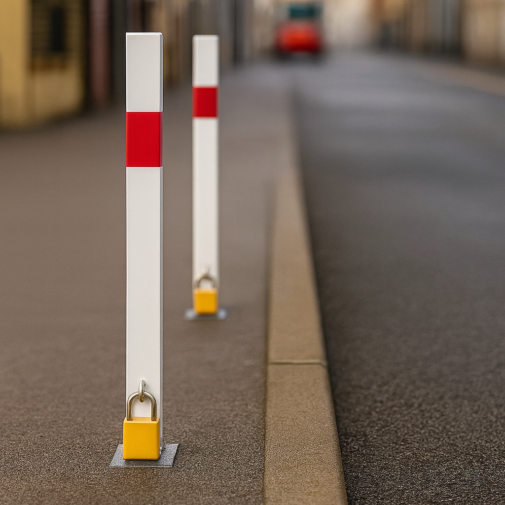 White & Red Removable Security Post with 2 Ground Bases
