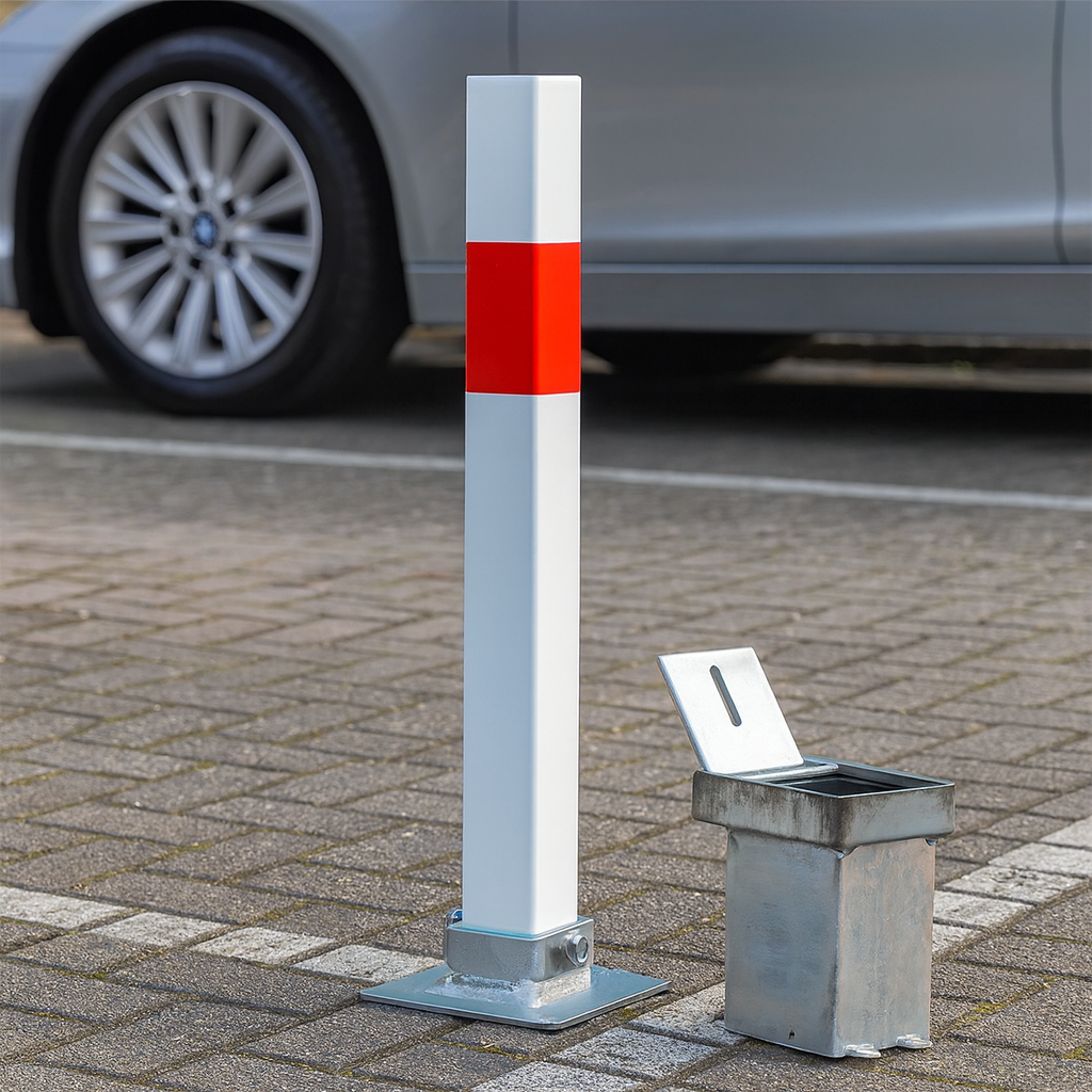 White & Red Removable Security Post with 2 Ground Bases