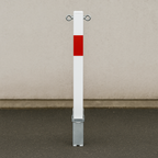 White & Red Removable Security Bollard with Twin Chain Eyelets