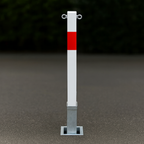 White & Red Removable Security Bollard with Twin Chain Eyelets