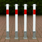 White & Red Removable Security Bollard with Twin Chain Eyelets
