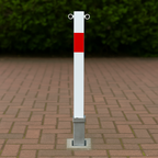 White & Red Removable Security Bollard with Twin Chain Eyelets