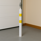 76mm Heavy-Duty Steel Bollard with Chain Eyelet – Spigot Mount, White & Yellow, Removable for Flexible Site Security