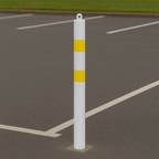 76mm Heavy-Duty Steel Bollard with Chain Eyelet – Spigot Mount, White & Yellow, Removable for Flexible Site Security