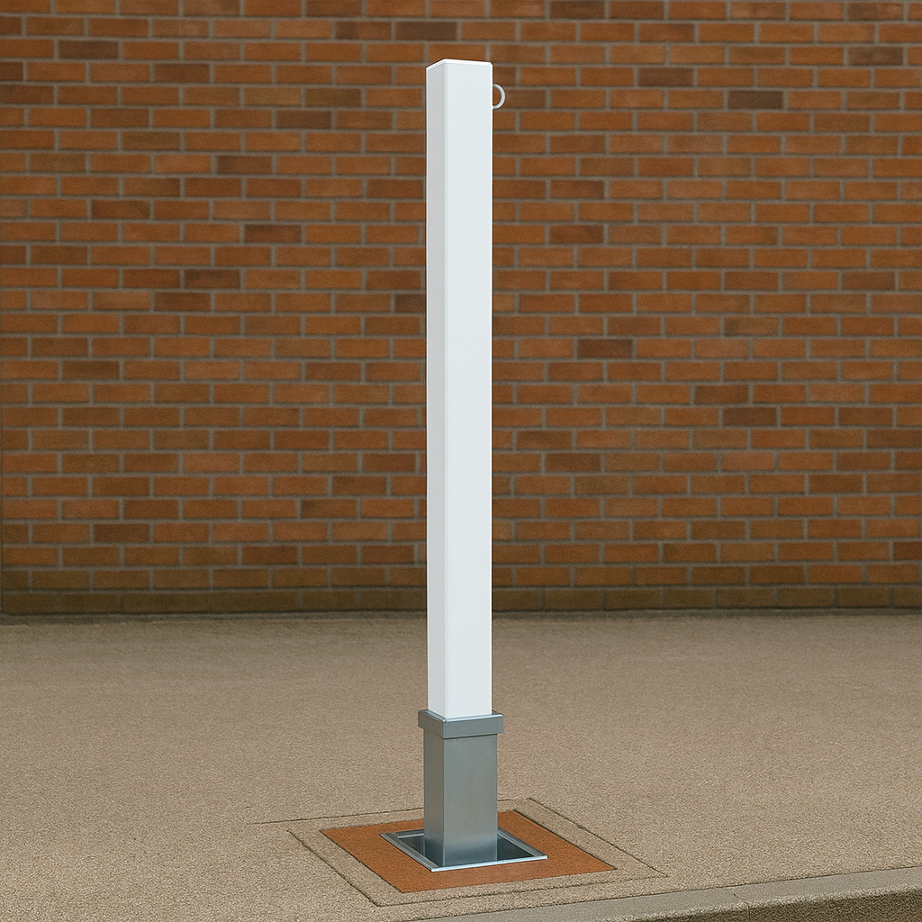 Heavy-Duty White Removable Parking Bollard with Chain Eyelet – Anti-Theft Driveway Security Post