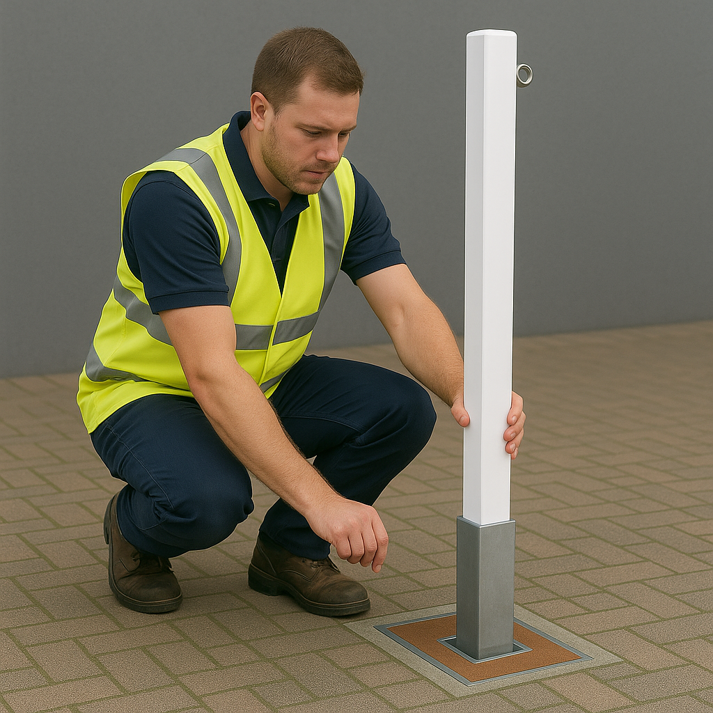 Heavy-Duty White Removable Parking Bollard with Chain Eyelet – Anti-Theft Driveway Security Post
