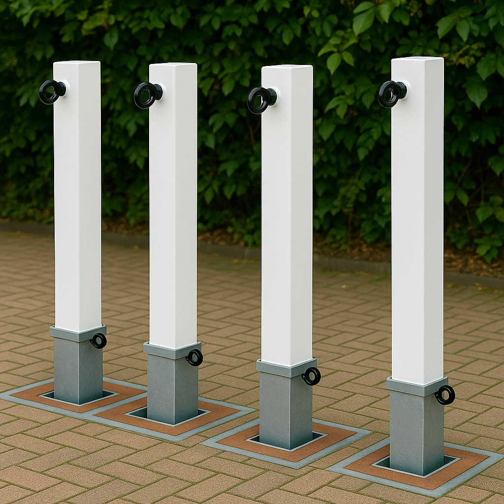 Heavy-Duty White Removable Parking Post with Right-Side Chain Eyelet – Anti-Theft Security Bollard for Driveways & Car Parks