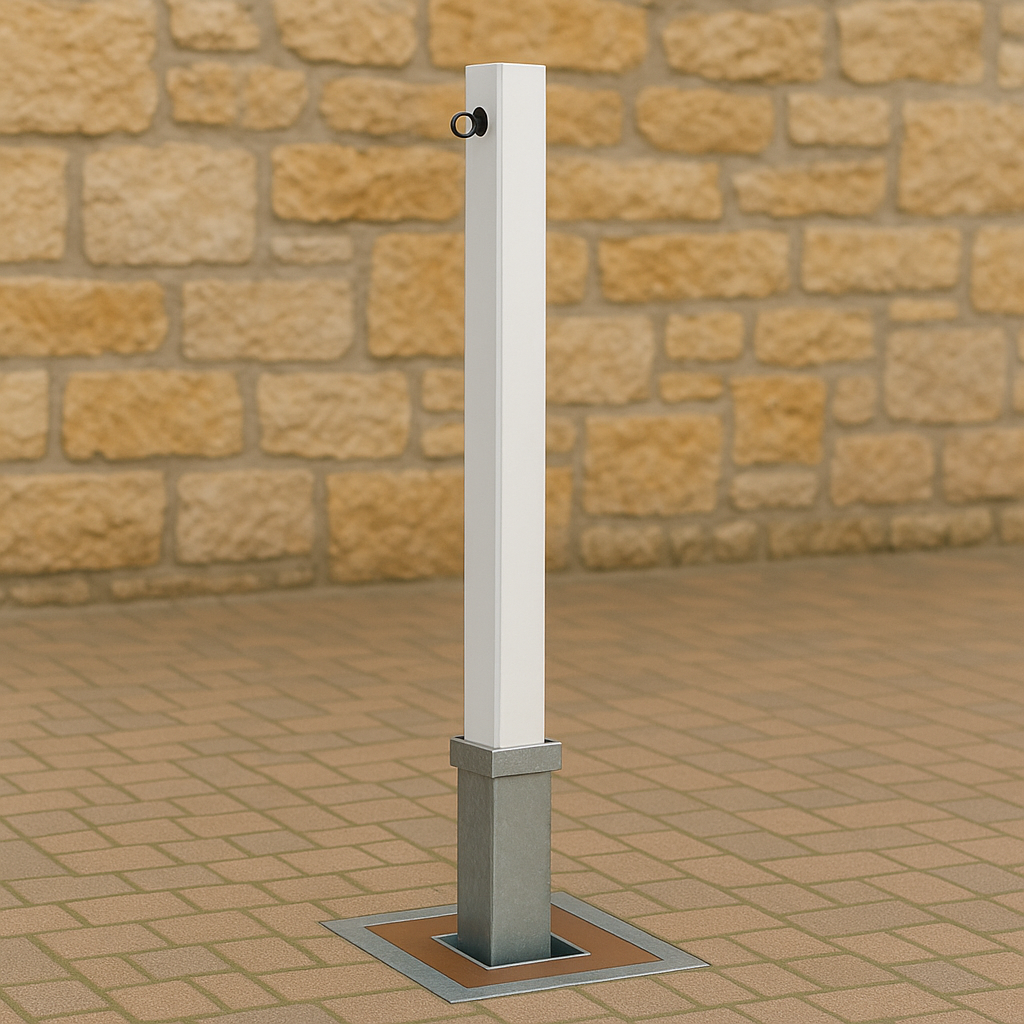 Heavy-Duty White Removable Parking Post with Right-Side Chain Eyelet – Anti-Theft Security Bollard for Driveways & Car Parks