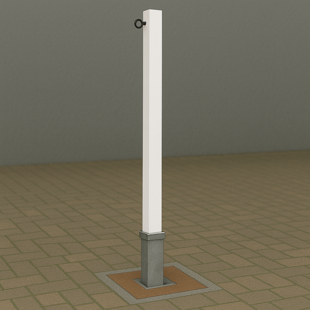 Heavy-Duty White Removable Parking Post with Right-Side Chain Eyelet – Anti-Theft Security Bollard for Driveways & Car Parks