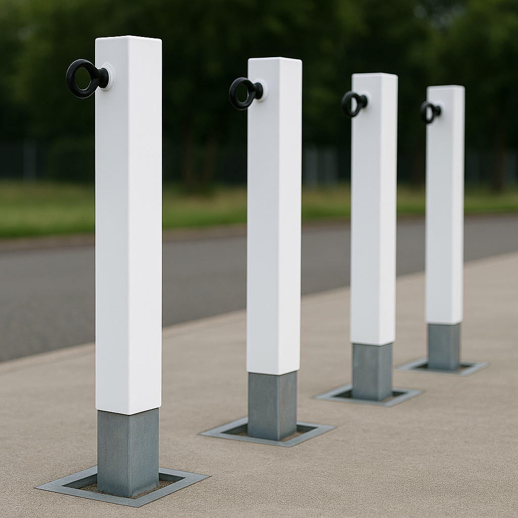 Heavy-Duty White Removable Parking Post with Right-Side Chain Eyelet – Anti-Theft Security Bollard for Driveways & Car Parks
