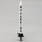 White Fold Down Parking Post with Ground Spigot & No Parking Logo