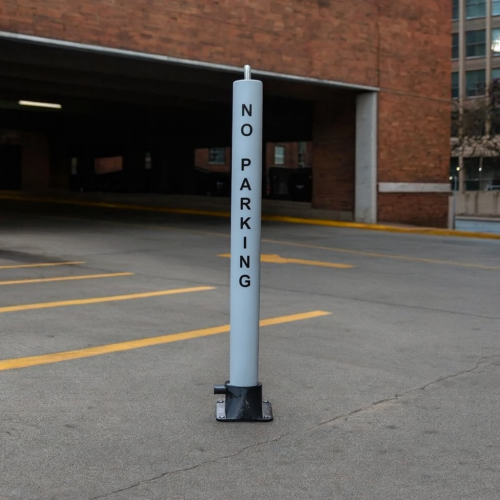 Large White Fold Down Steel Security Post