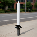 White Fold Down Parking Post with Integral Lock & Chain Eyelet