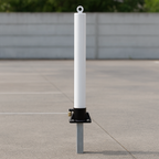 White Fold Down Parking Post with Integral Lock & Chain Eyelet