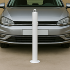 Premium 76mm White Steel Bollard – Fixed Spigot Mount with Top Eyelet | Heavy-Duty Parking & Access Barrier
