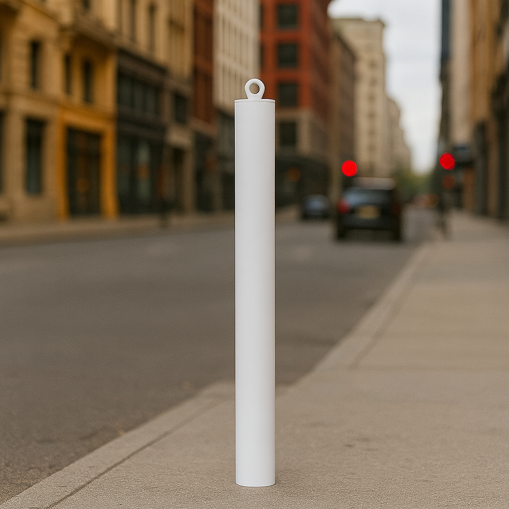 Heavy-Duty 900mm Steel Bolt-Down Bollard with Chain Eyelet – Anti-Ram, Weather-Resistant, Ideal for Car Parks & Property Protection