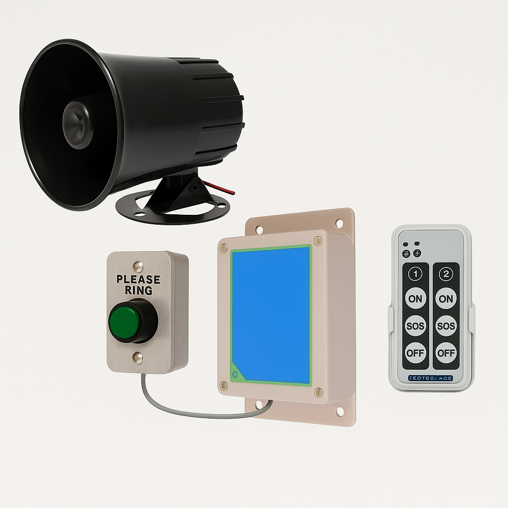 Wireless Commercial Siren Kit – Heavy Duty Push Button & Loud 6-Tone Siren with Adjustable Duration