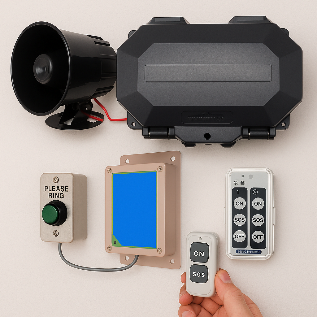 Wireless Commercial Siren Kit – Heavy Duty Push Button & Loud 6-Tone Siren with Adjustable Duration