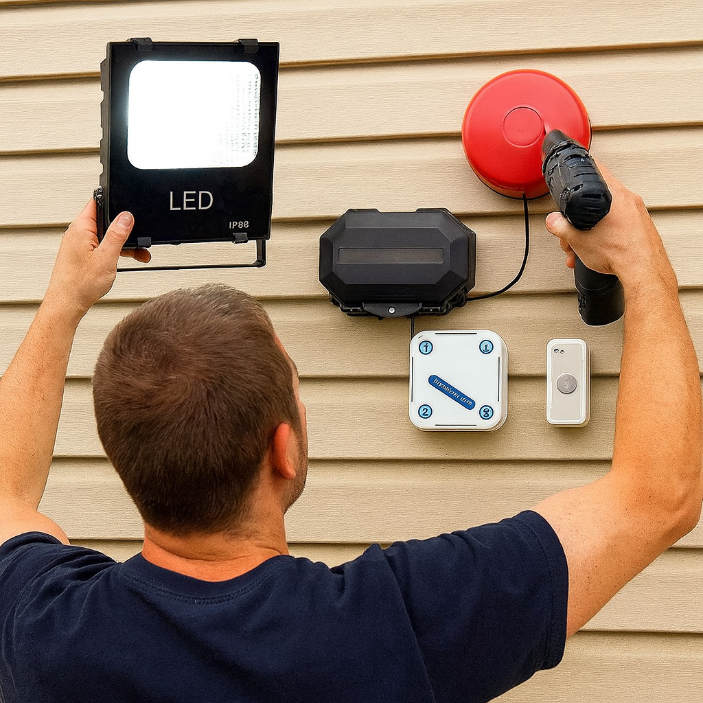 Floodlight Long Range Driveway PIR Alarm with Outdoor & Indoor Receiver